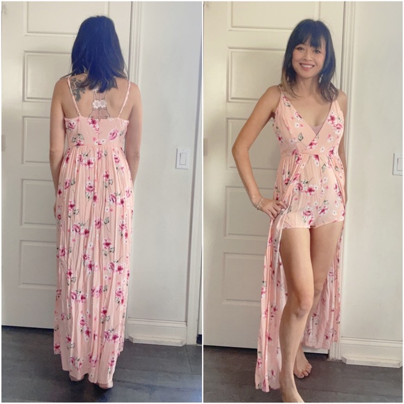 Boho Floral Print Romper Cami Maxi Dress - Picture 5 of 5